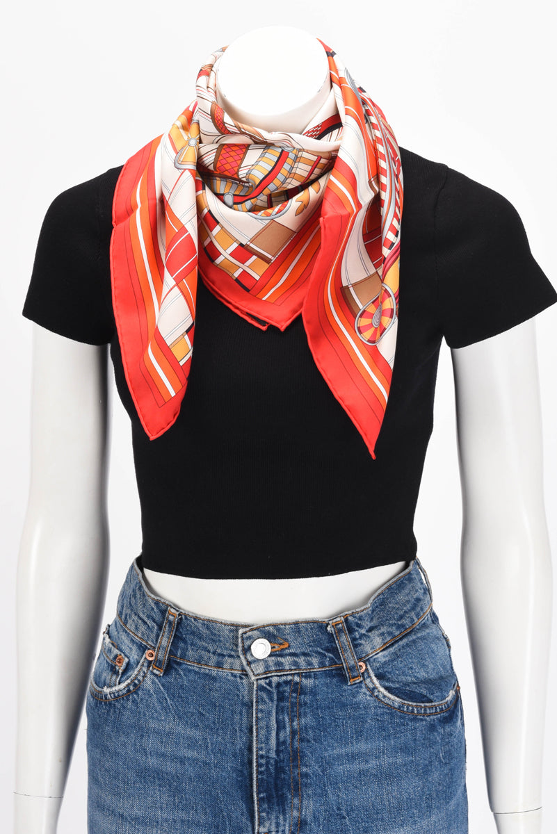 Hermes Red Silk Voltes Et Pirouettes Scarf 90