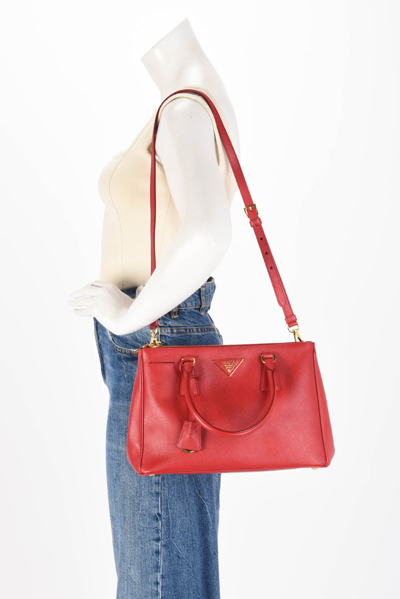 Prada Red Saffiano Lux Small Double Zip Tote