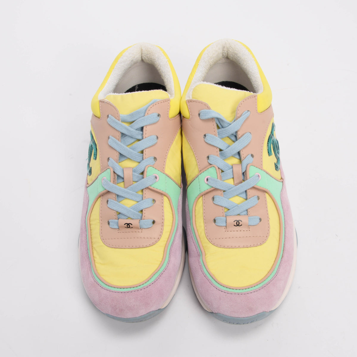 Chanel Yellow Mixed Fibers CC Trainer Sneakers 42