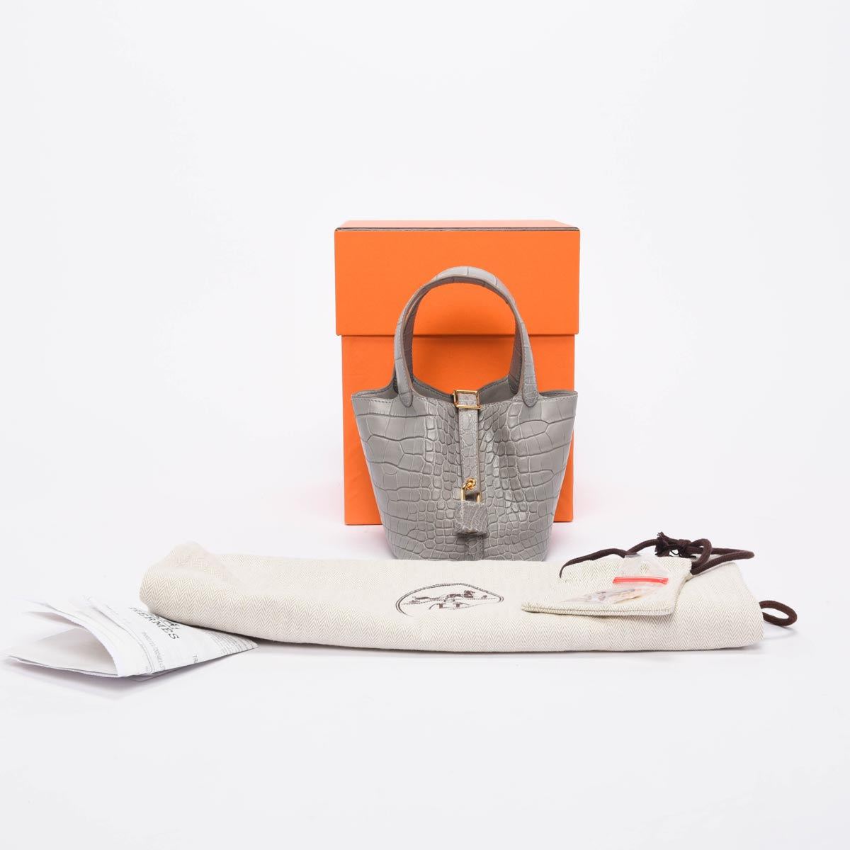 Hermes Gris Perle Alligator Mississippiensis Micro Picotin Lock 14