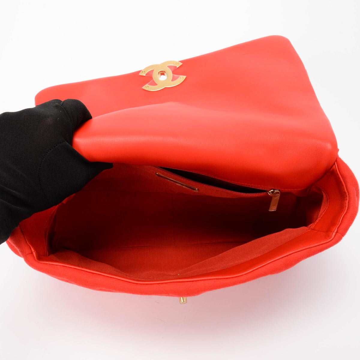 Chanel Red Quilted Jersey Large Chanel 19 Bag