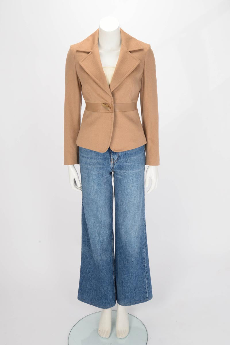 Max Mara Camel Hair Horn Button Short Jacket IT 40