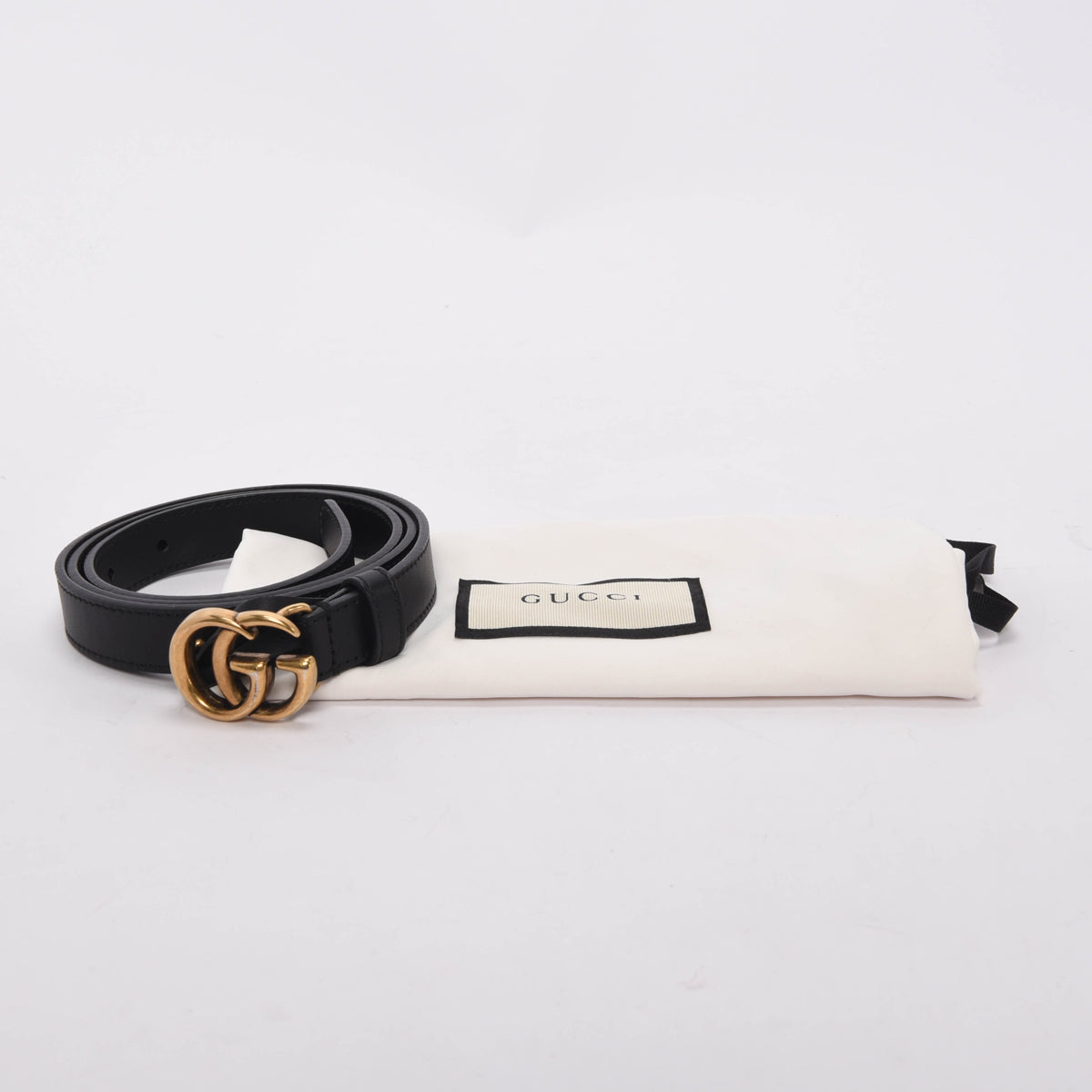 Gucci Black Smooth Leather GG Marmont Thin Belt