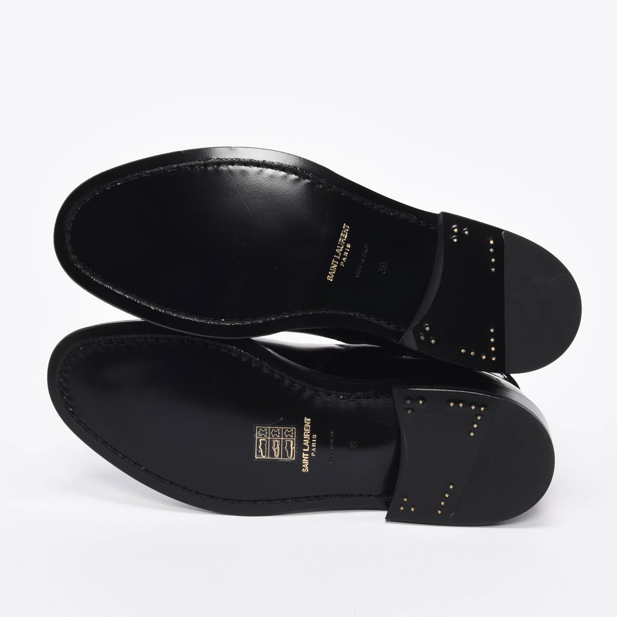 Saint Laurent Black Hi-Shine Army Ankle Boots 39