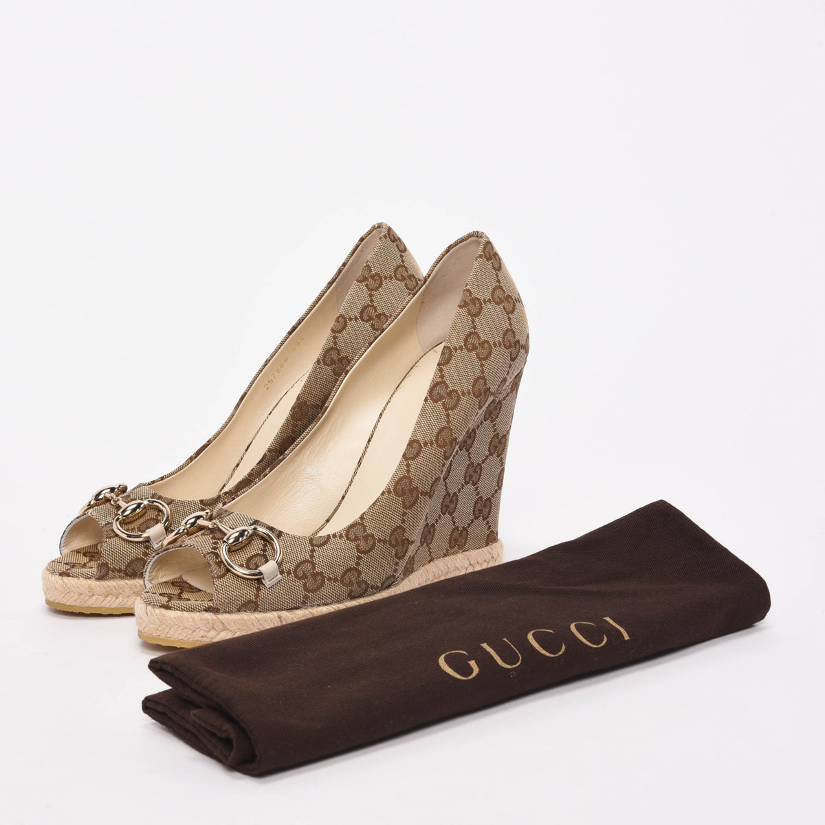 Gucci Beige GG Canvas Horsebit Espadrille Wedges