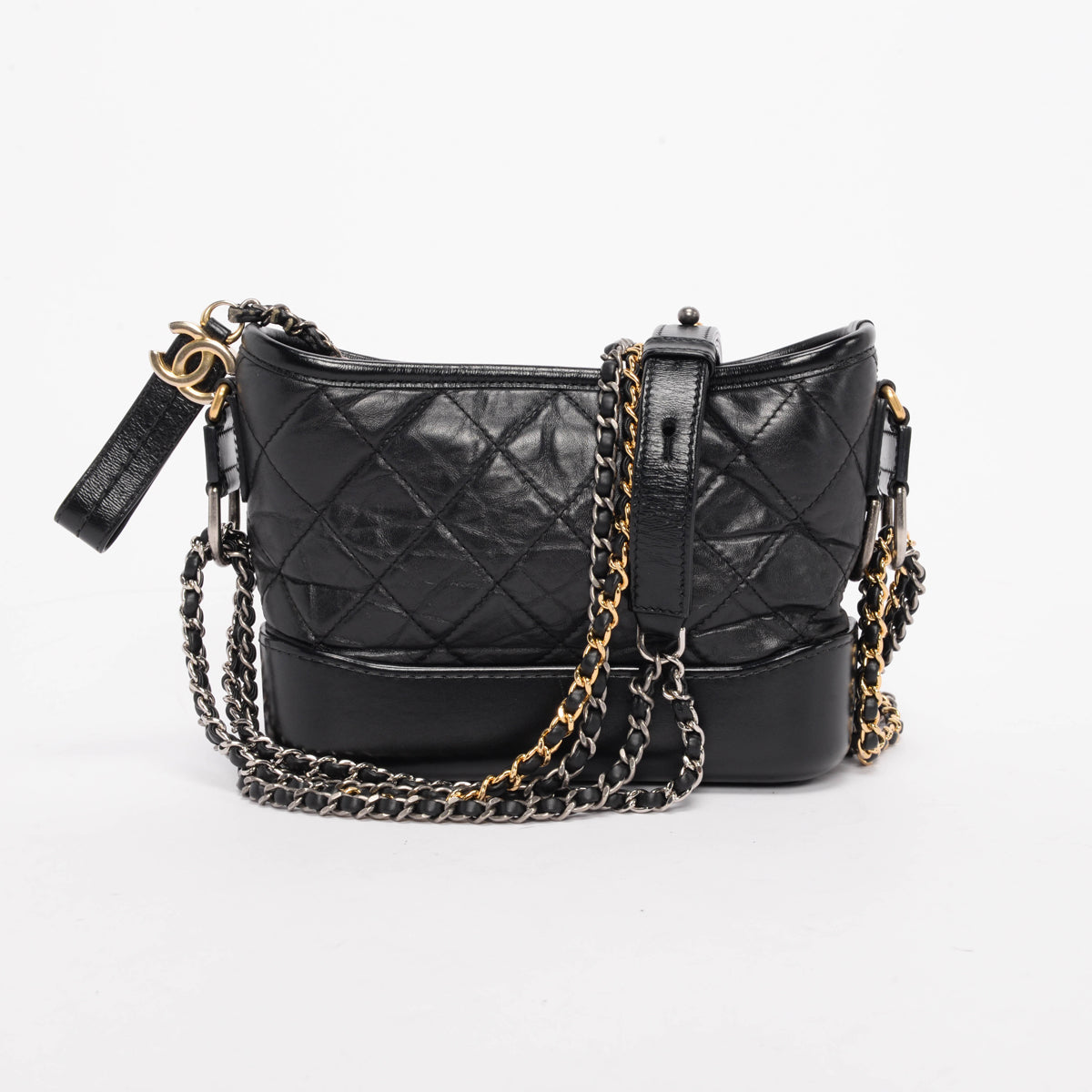 Chanel Black Aged Quilted Calfskin Small Gabrielle Hobo Bag