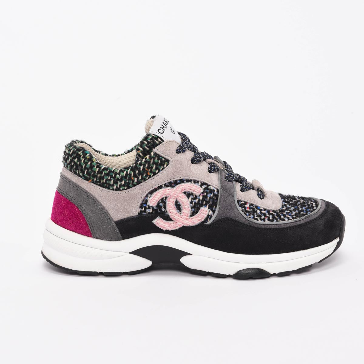 Chanel Multi Colour Tweed CC Sneakers 38
