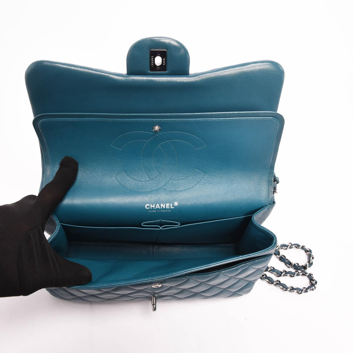 Chanel Teal Quilted Lambskin Large Classic Double Flap Bag