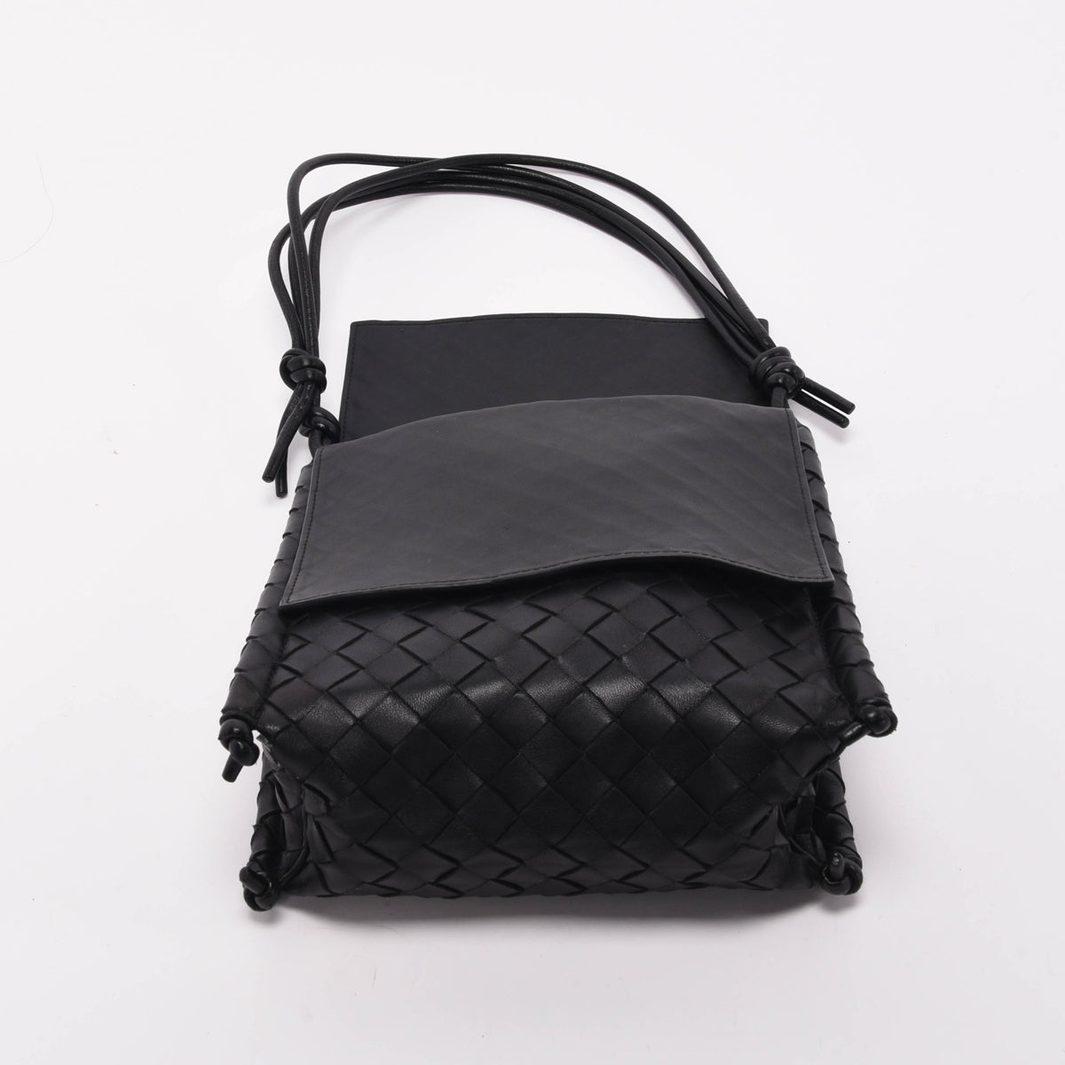 Bottega Veneta Black Intrecciato Small BV Fold Bag