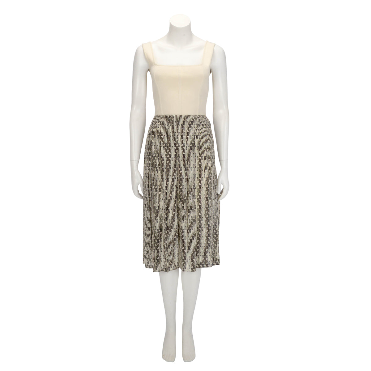 Fendi Black & Ivory Silk FF Print Pleated Skirt IT 36