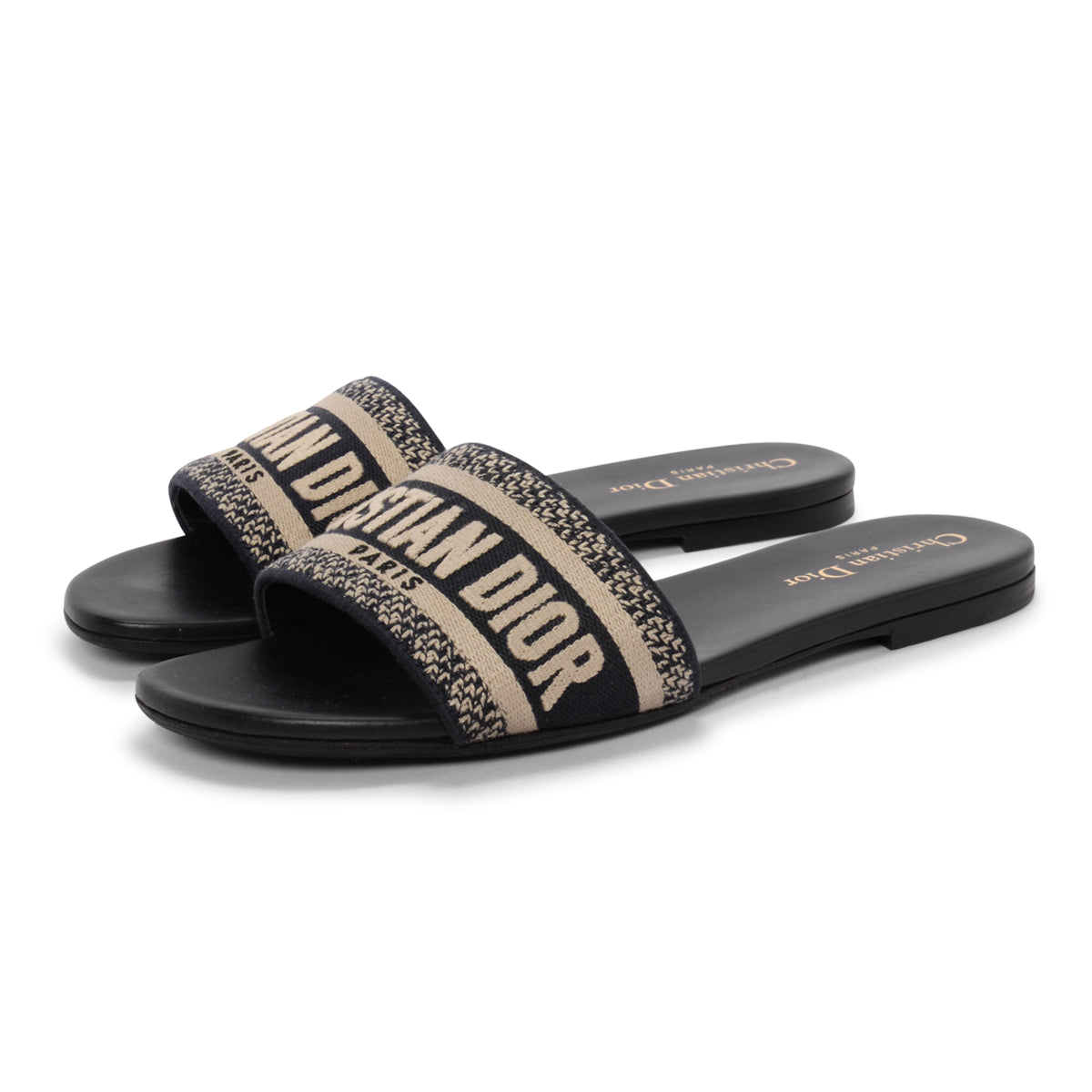 Dior Deep Blue Embroidered Canvas DWay Slides 39