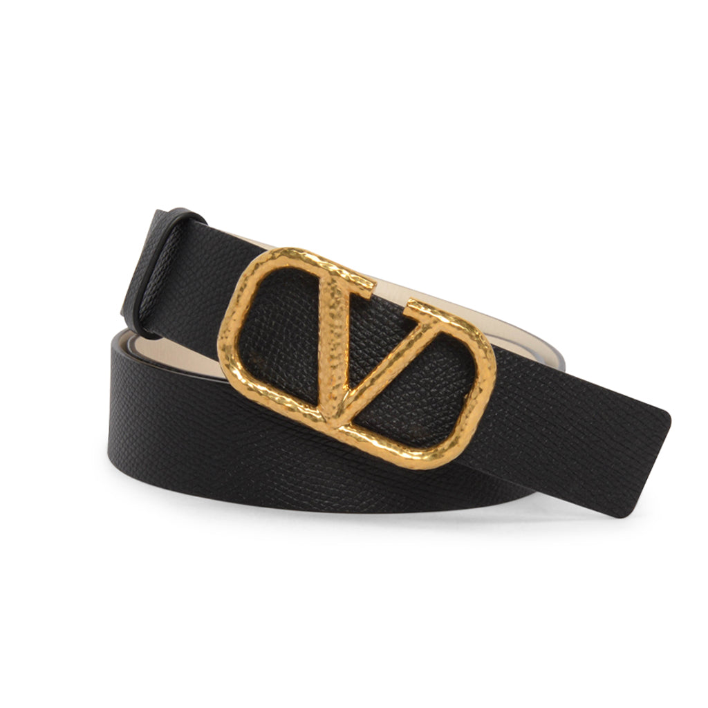Valentino Black & White Leather V-Logo Reversible Belt