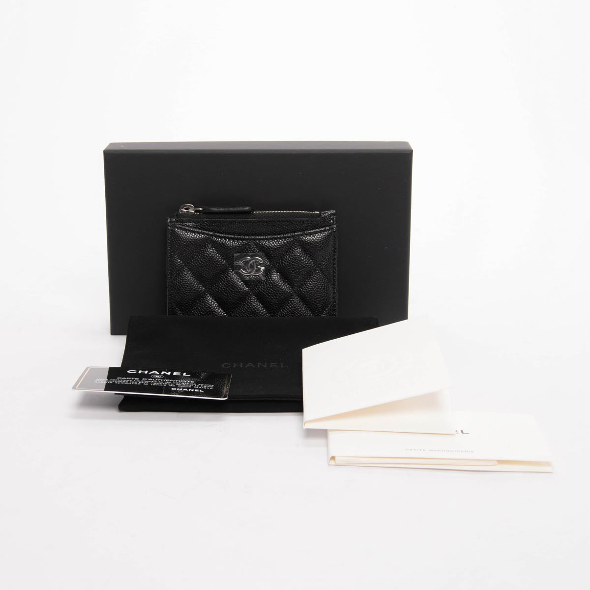 Chanel Black Quilted Caviar CC Zip Card Holder