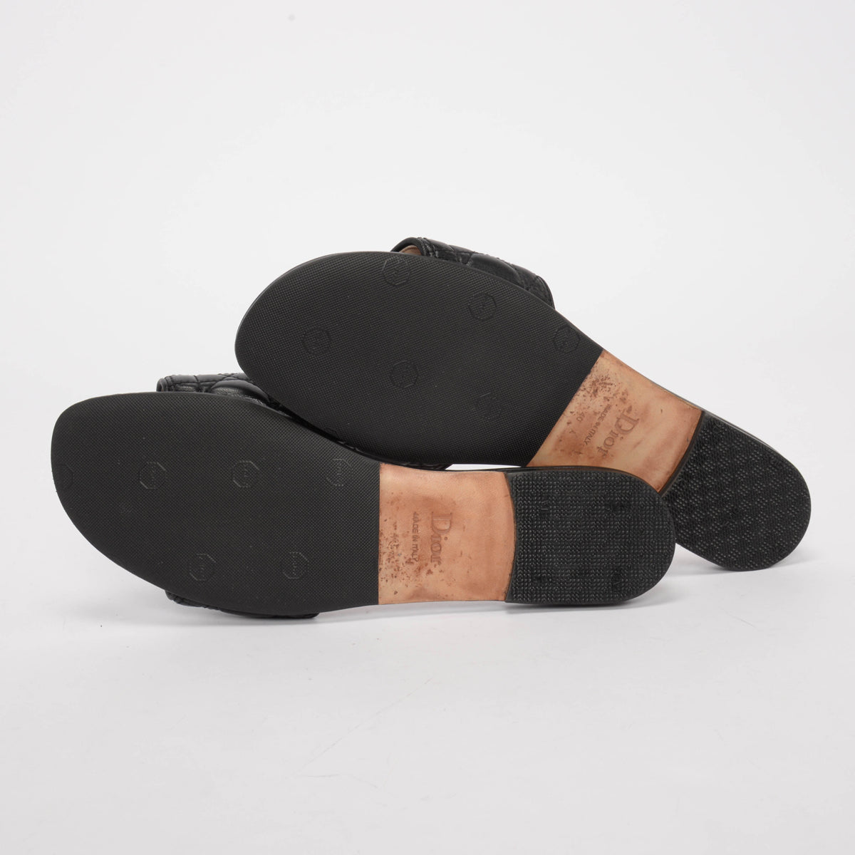 Dior Black Lambskin Dior Cannage Slides 40