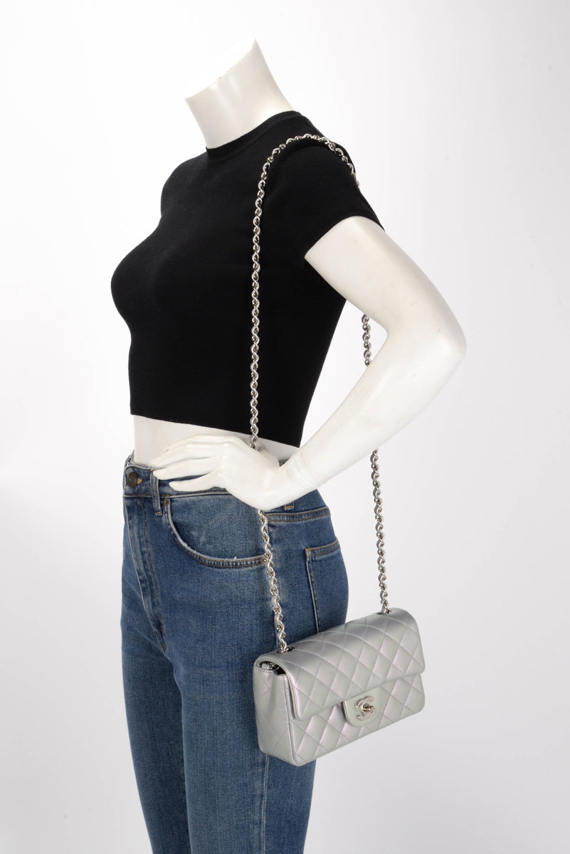 Chanel Purple Iridescent Calfskin Mini Rectangular Flap Bag