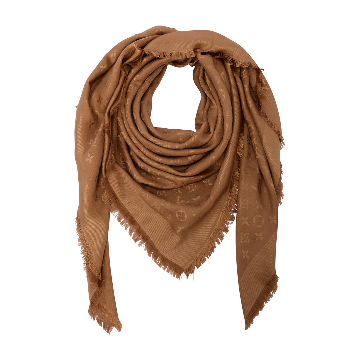 Louis Vuitton Caramel Wool & Silk Monogram Classic Shawl