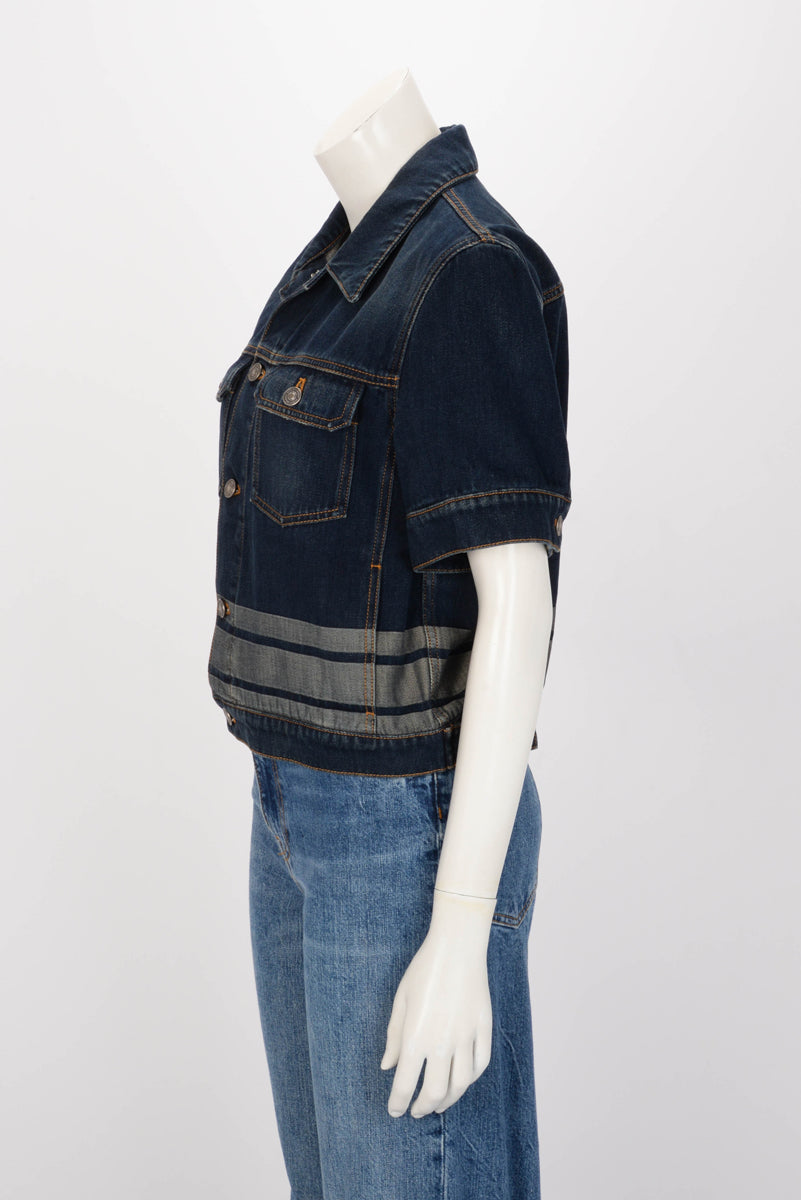 Dior Blue Denim Couture Short Sleeve Cropped Jacket FR 44