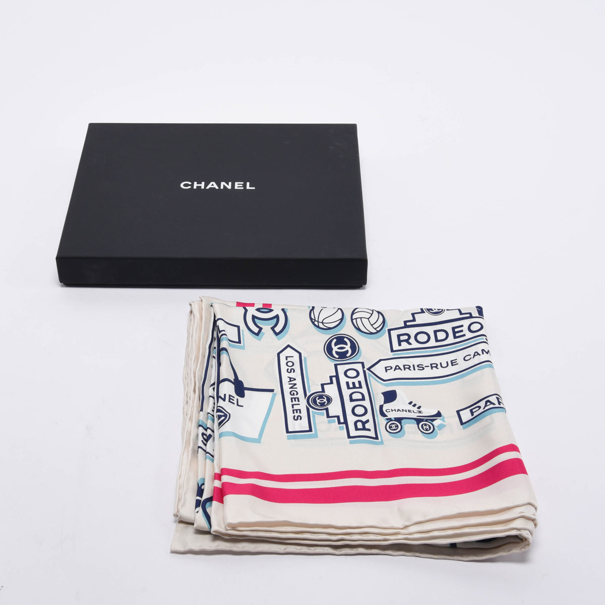 Chanel Ivory Silk CC Beach Logo Scarf