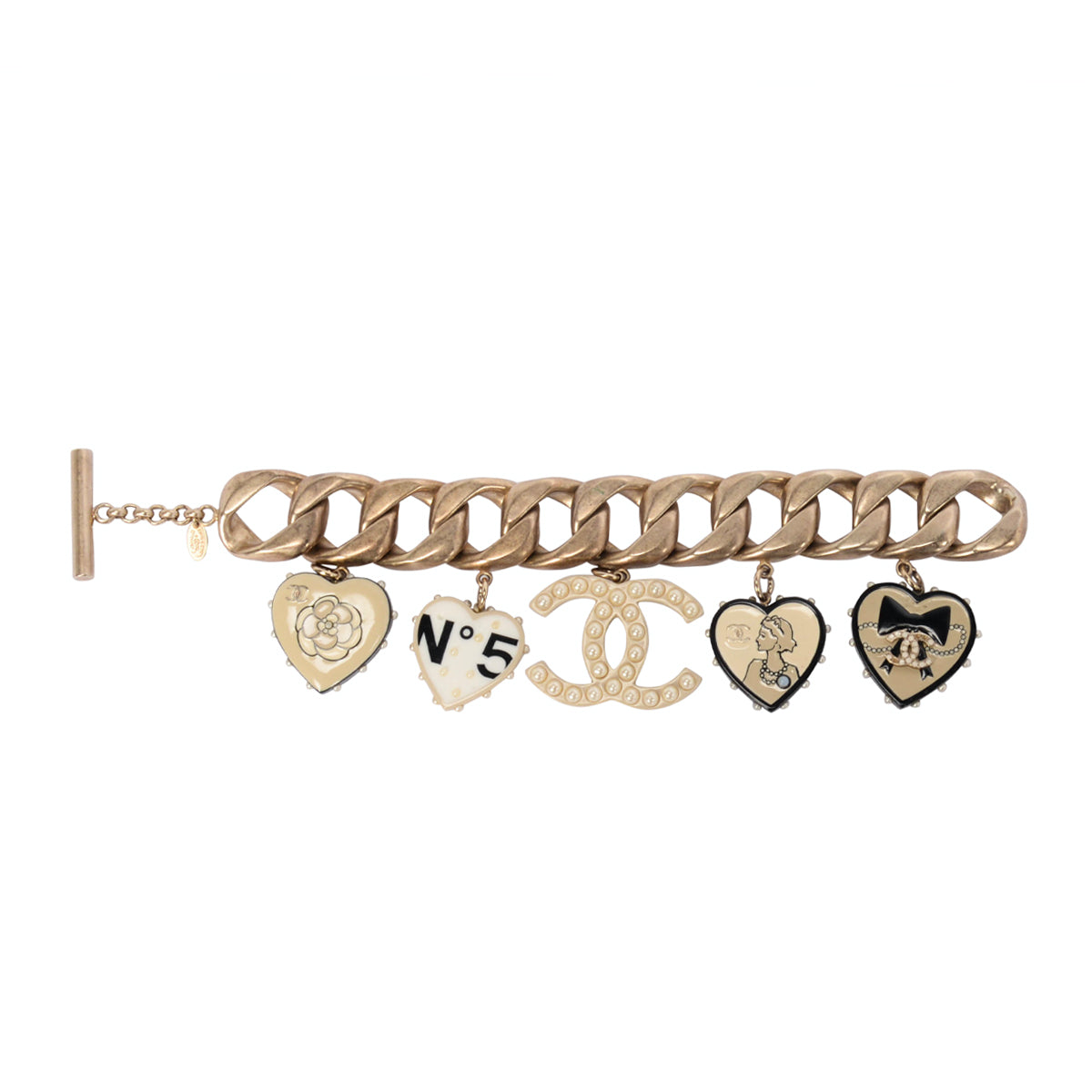 Chanel Light Gold Enamel & Pearl CC Motif Bracelet