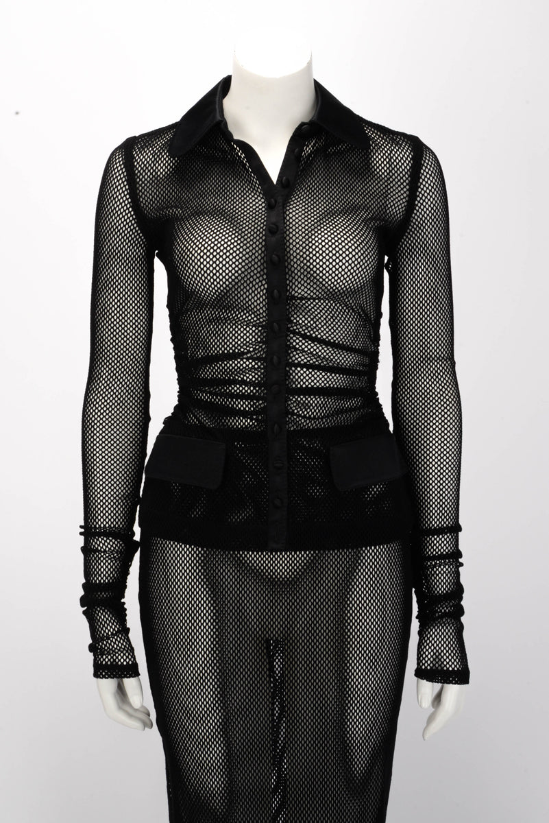 Dolce & Gabbana Black Mesh Fishnet Skirt Suit IT 40