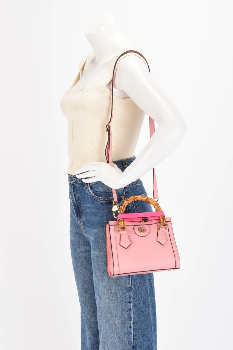 Gucci Pink Grained Leather Mini Diana Tote