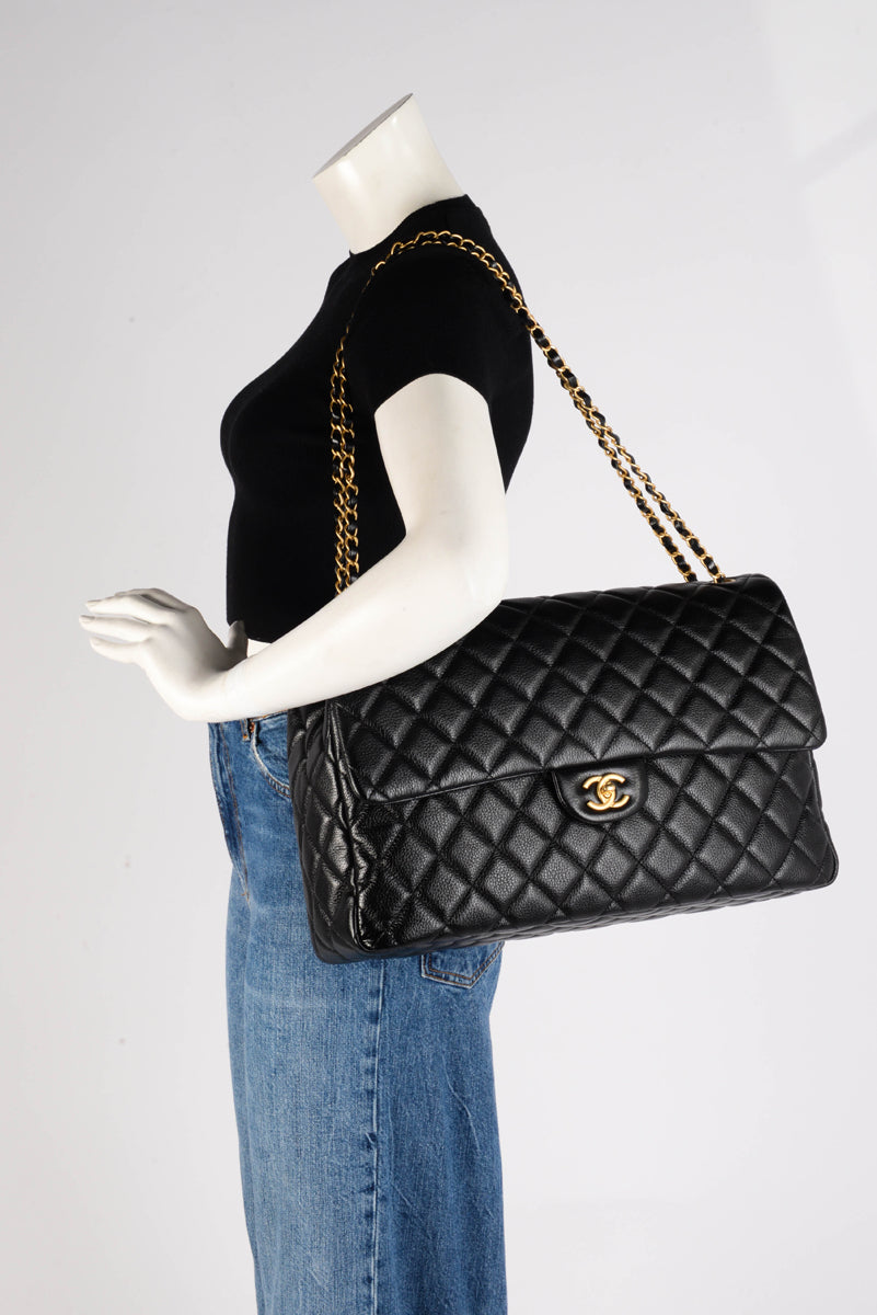 Chanel Black Quilted Caviar Small XXL Travel Flap Bag