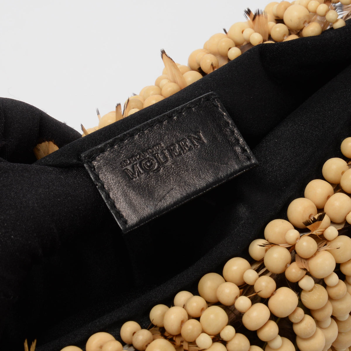 Alexander McQueen Brown Bead & Feather Embellished Irere Evening Bag