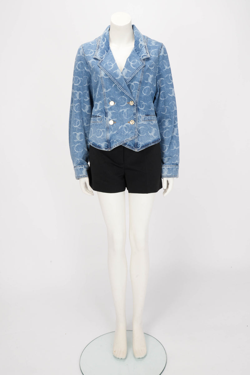 Chanel Light Blue Denim CC Double Breasted Jacket FR 36