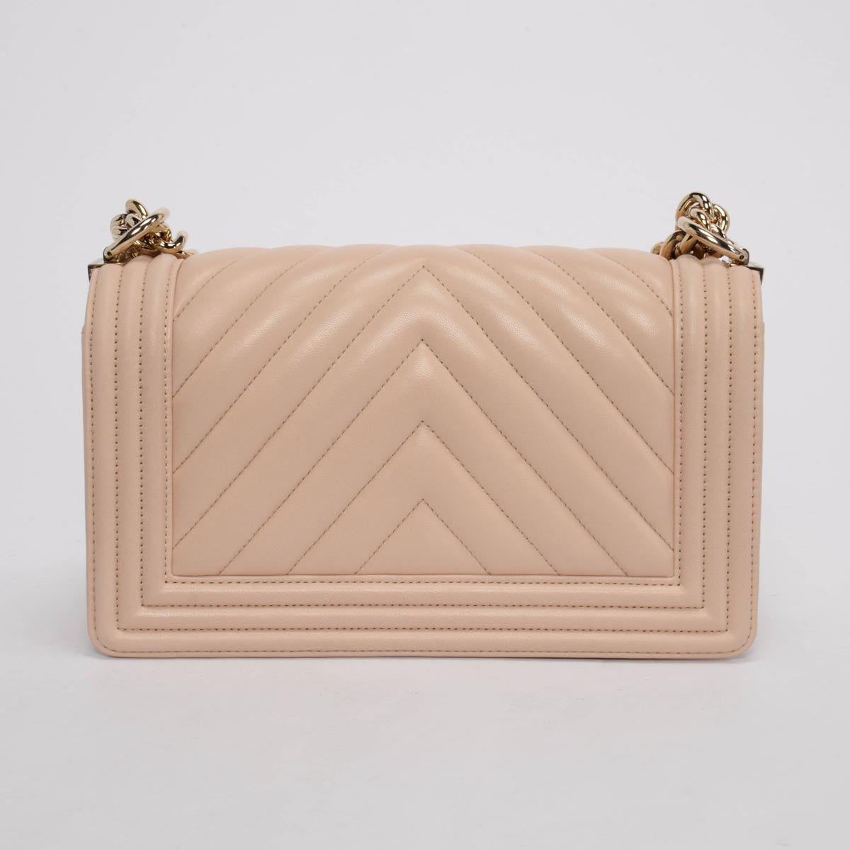 Chanel Beige Chevron Lambskin Old Medium Boy Bag