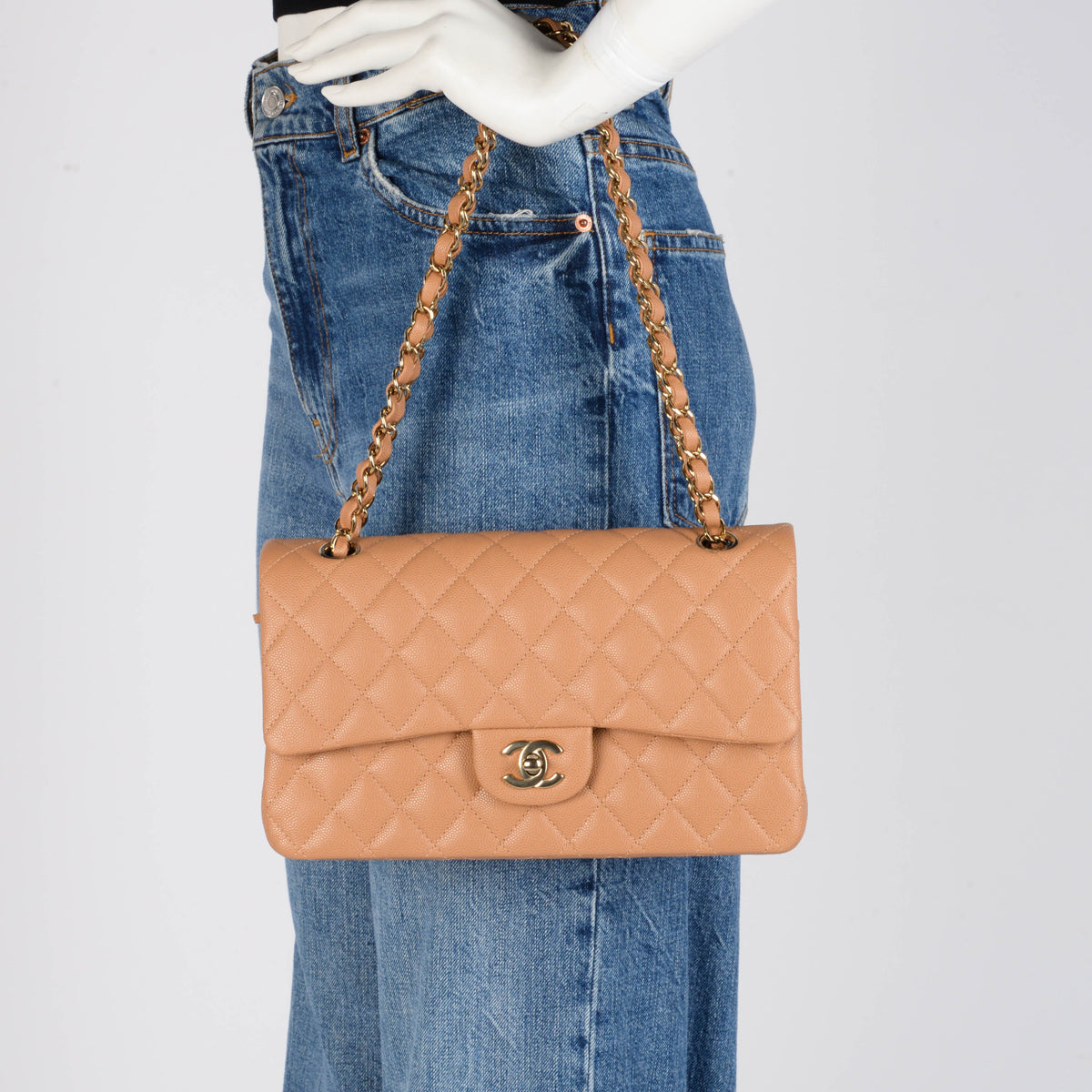 Chanel Dark Beige Caviar Medium Classic Flap Bag LGHW