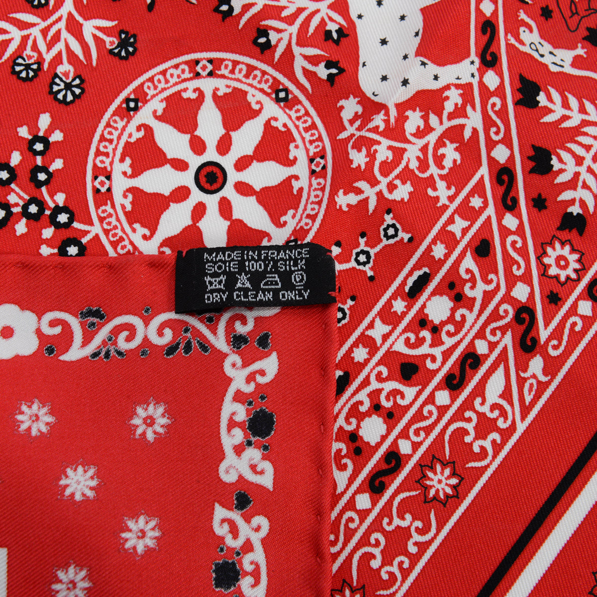 Hermes Red Silk Peuple Du Vent Bandana Scarf