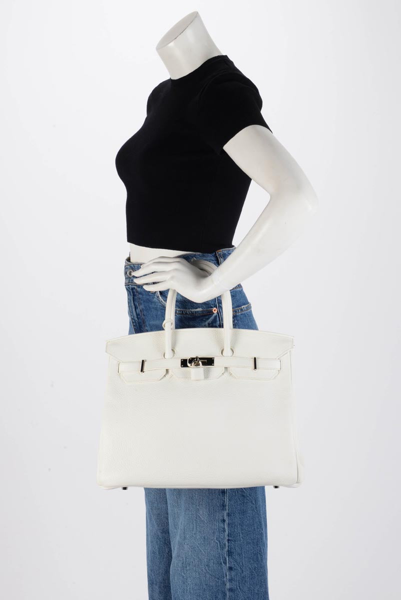 Hermes White Clemence Birkin 35 PHW