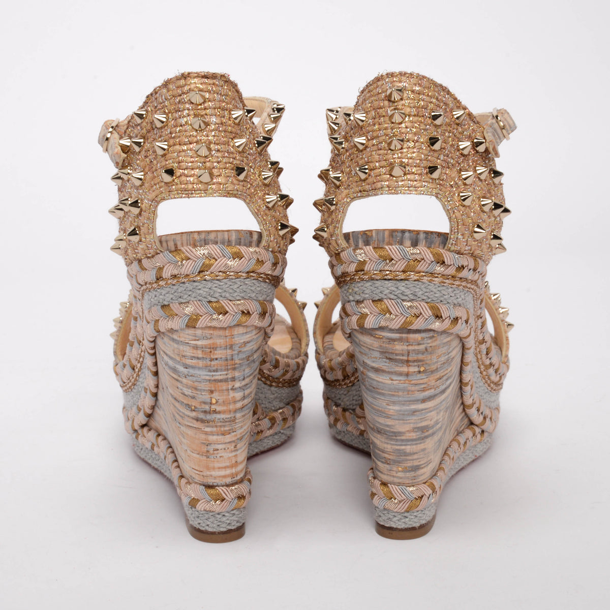 Christian Louboutin Gold Braided Madmonica Spiked Wedges 39