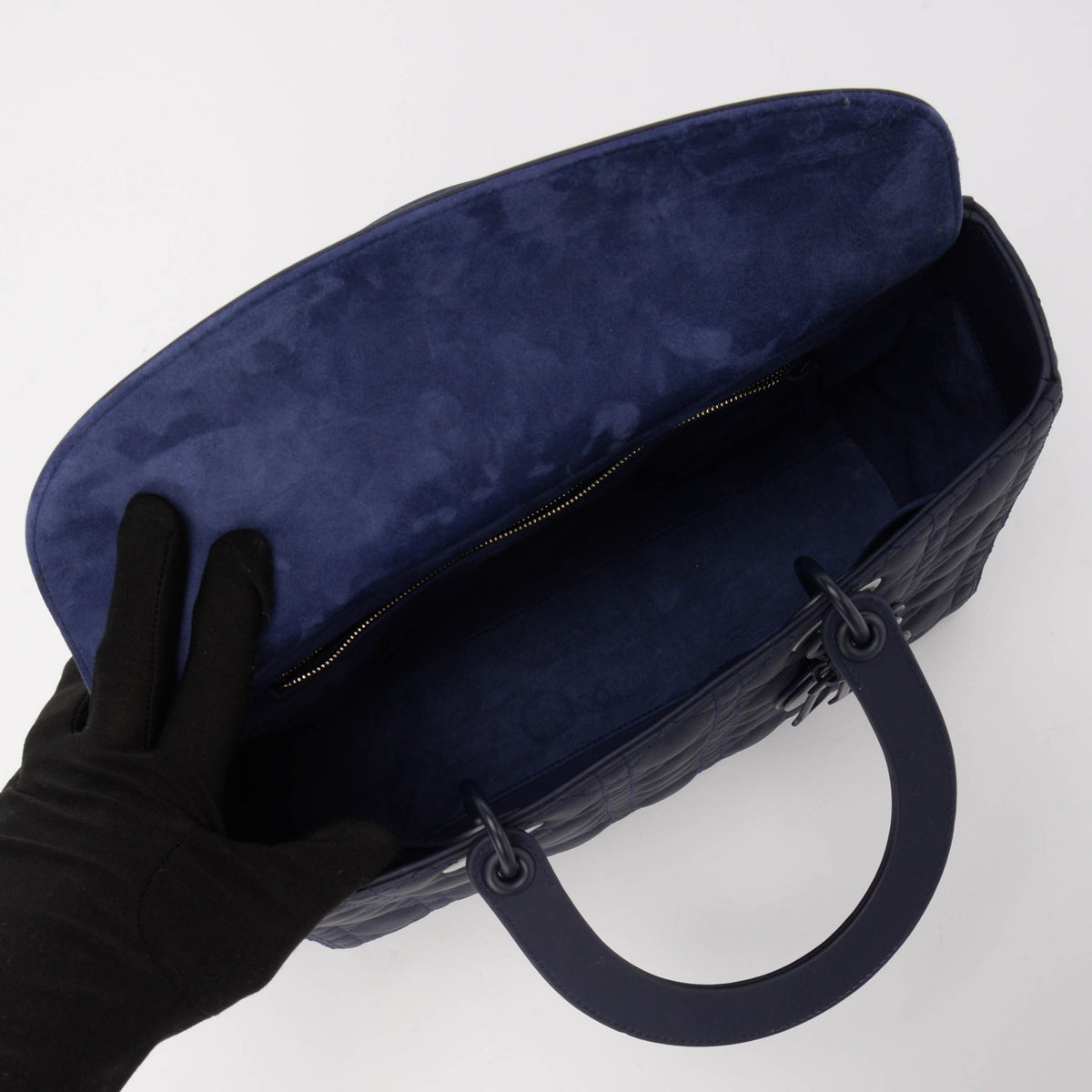 Dior Navy Ultramatte Cannage Calfskin Large Lady Dior Tote