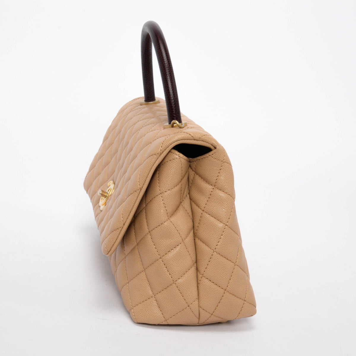 Chanel Beige & Burgundy Caviar & Lizard Medium Coco Handle Bag