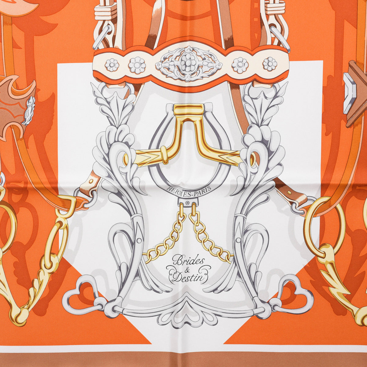 Hermes Orange Silk Brides Et Destin Scarf 90