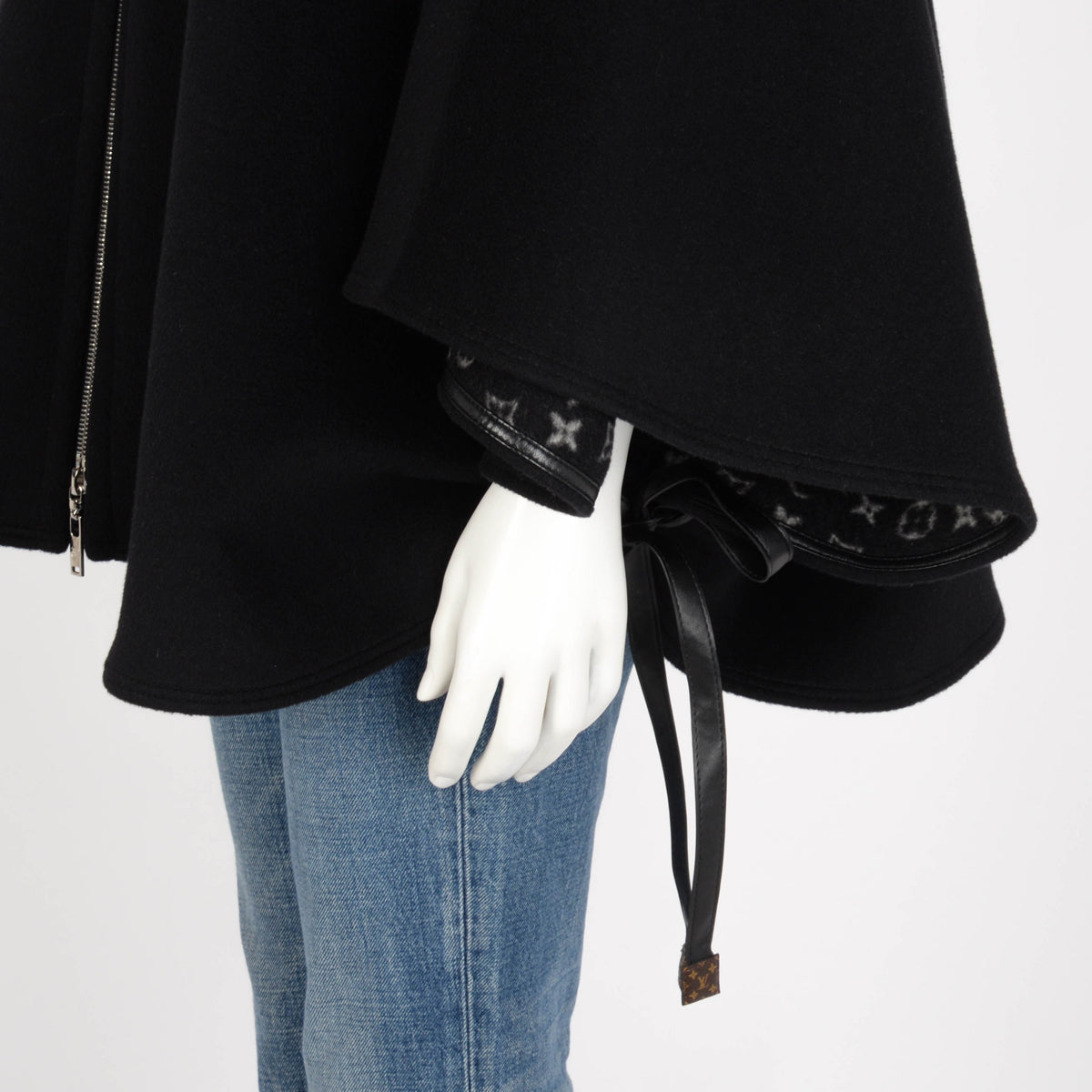 Louis Vuitton Black Wool Monogram Hooded Cape FR 36