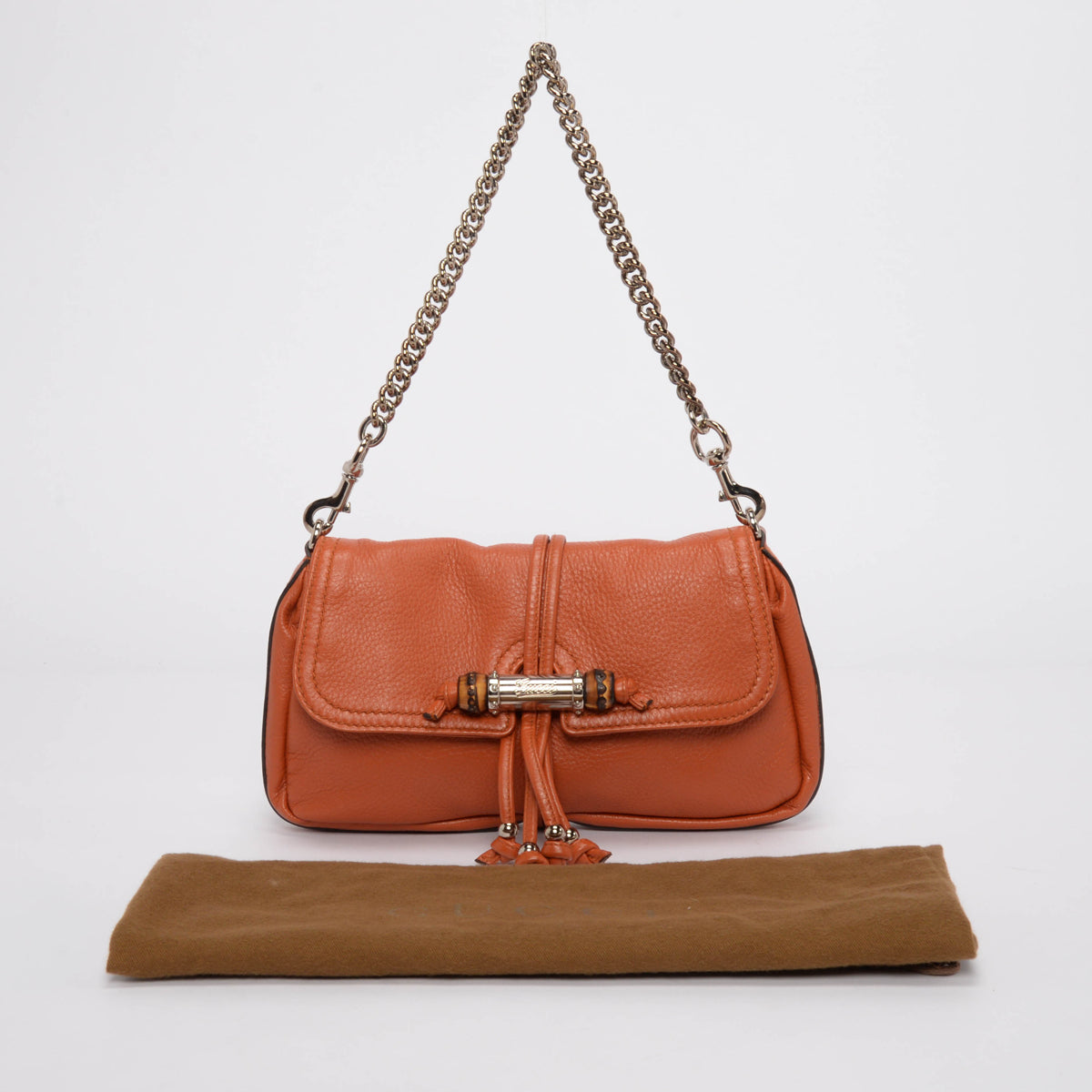 Gucci Orange Grained Leather Croisette Bamboo Evening Bag