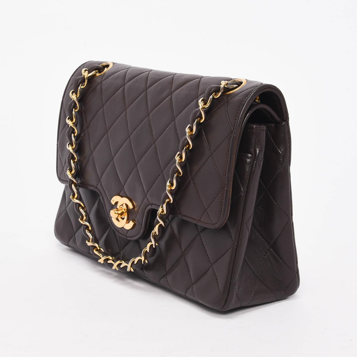 Chanel Vintage Brown Quilted Lambskin Small Flap Bag