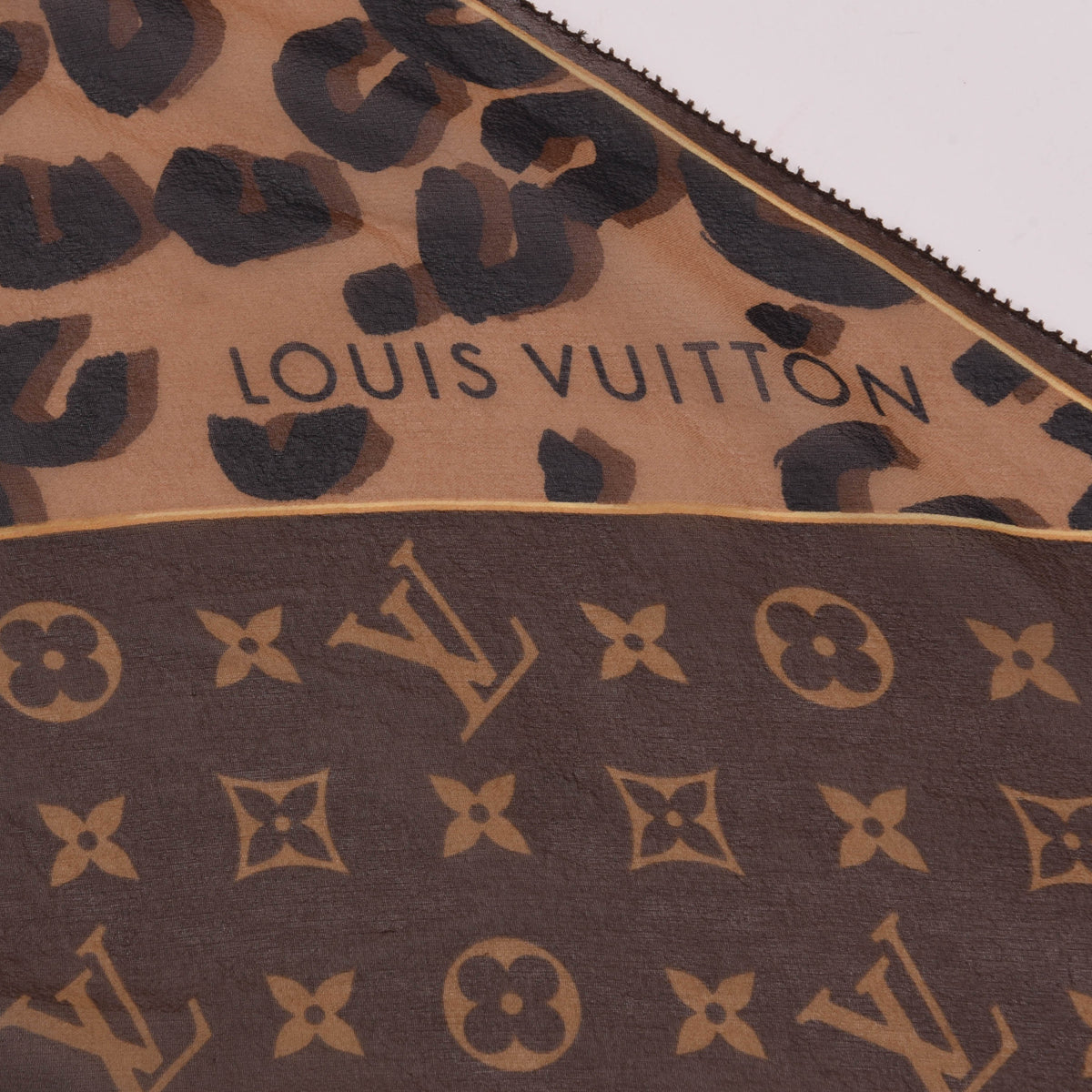 Louis Vuitton Brown Silk Monogram & Leopard Print Scarf