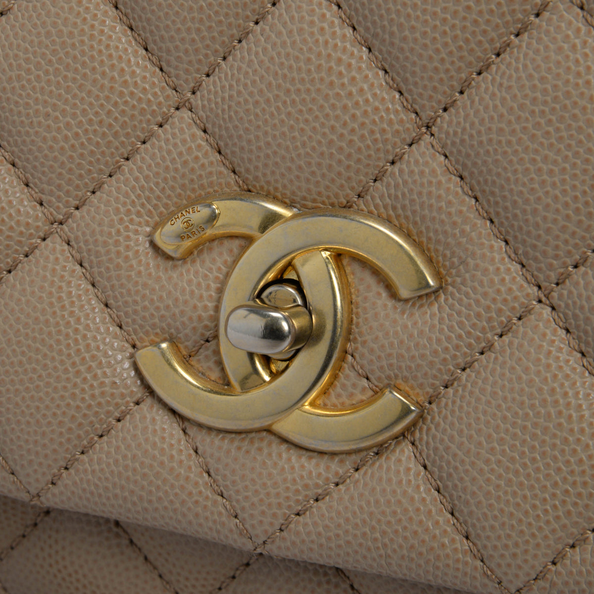 Chanel Beige & Burgundy Caviar & Lizard Medium Coco Handle Bag