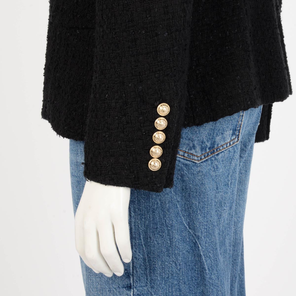 Balmain Black Boucle Classic DB Blazer FR 44
