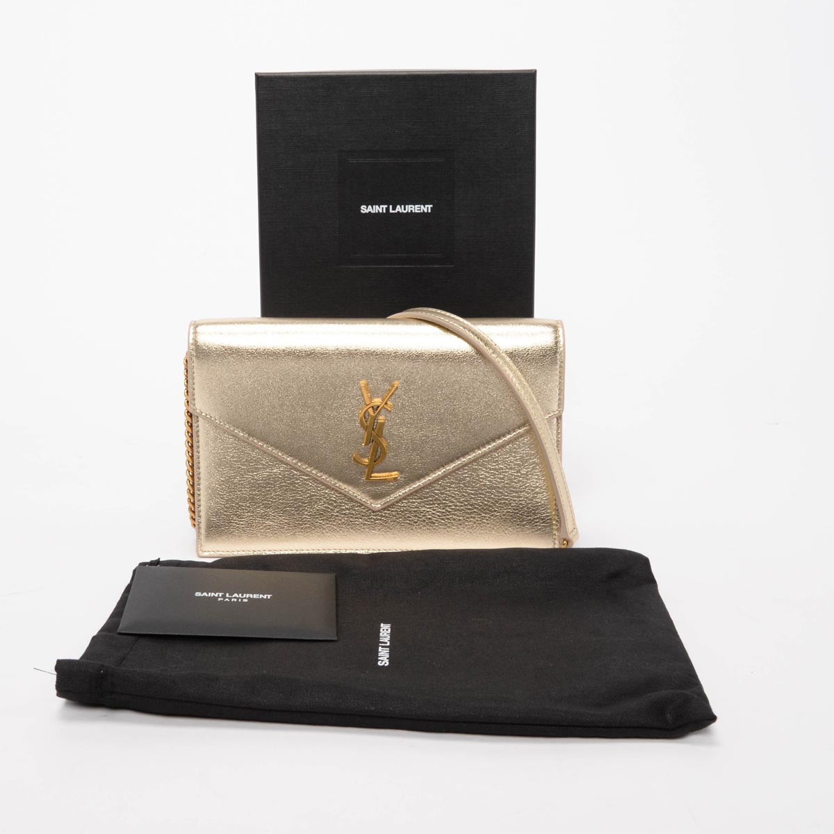 Saint Laurent Gold Calfskin Envelope Chain Wallet Clutch