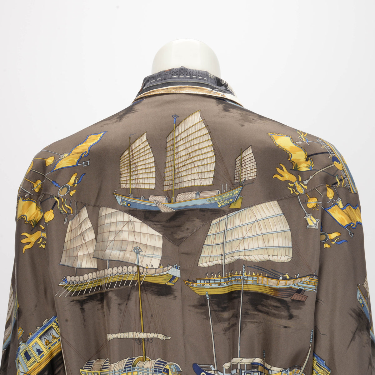 Hermes Brown & Cream Silk Jonques et Sampans Reversible Jacket FR 40