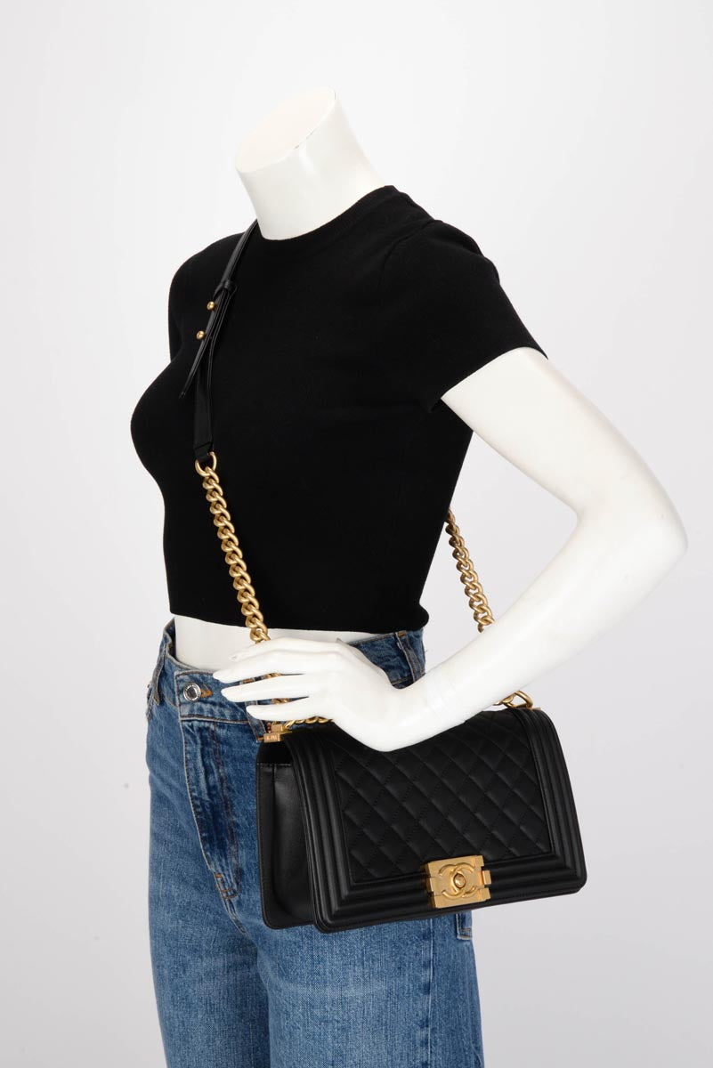Chanel Black Quilted Lambskin Old Medium Boy Bag
