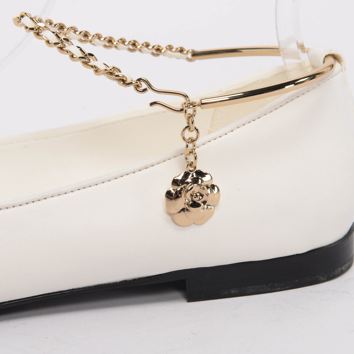 Chanel White Patent Ankle Chain Ballerina Flats 41.5