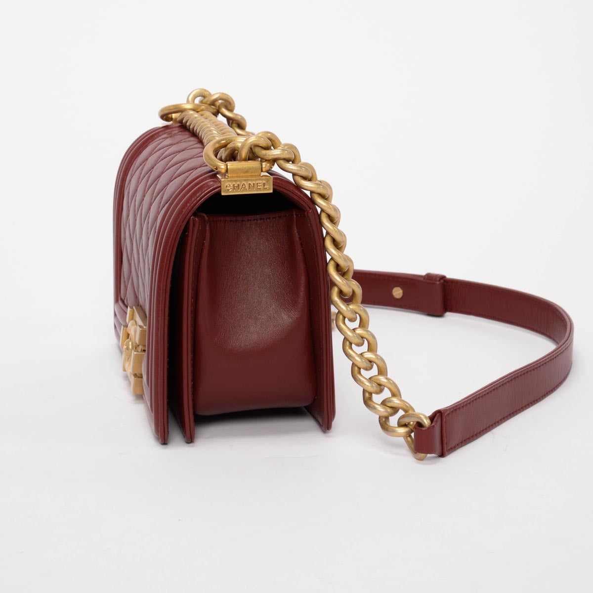 Chanel Burgundy Quilted Lambskin Small Boy Bag