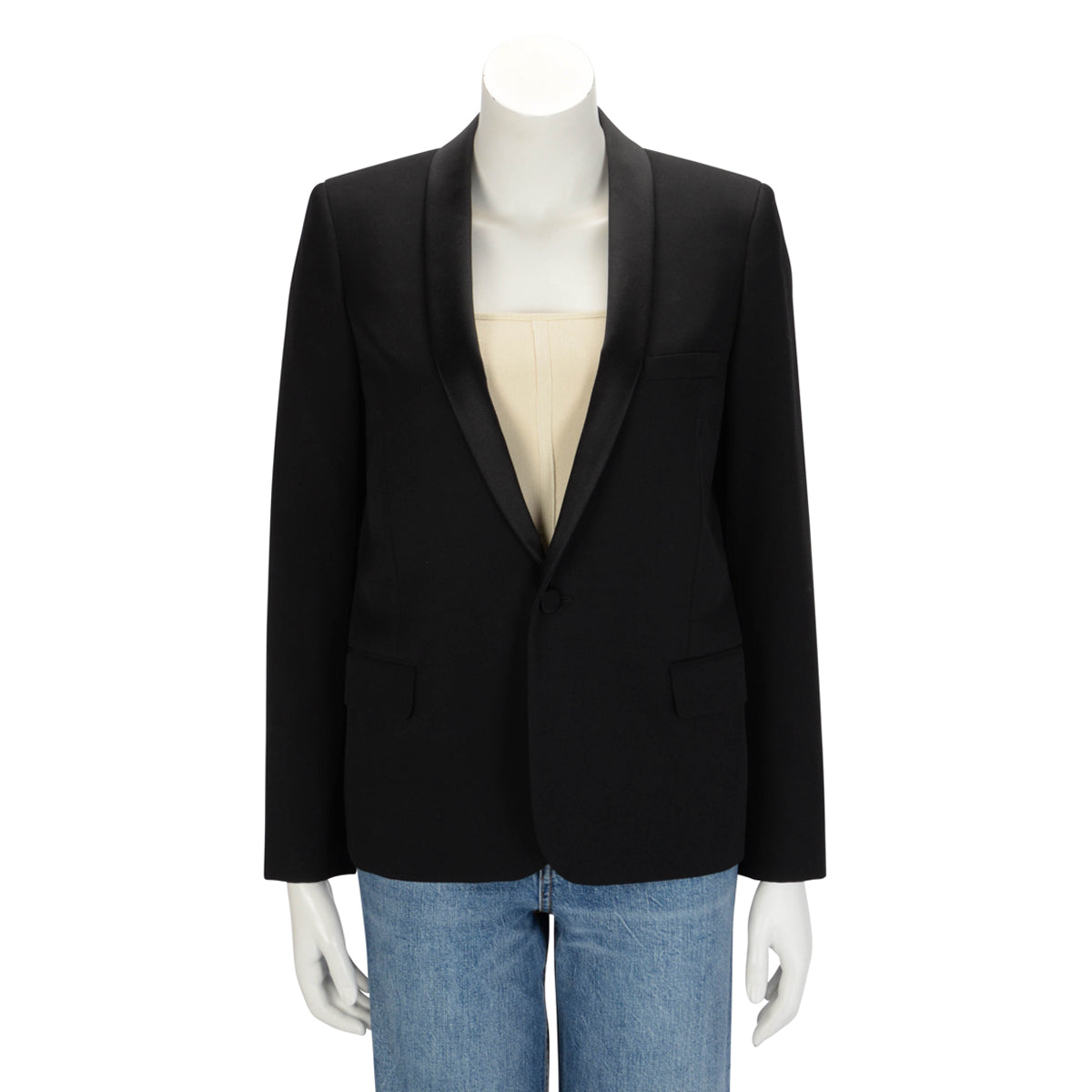 Saint Laurent Black Wool Tuxedo Style Blazer FR 42