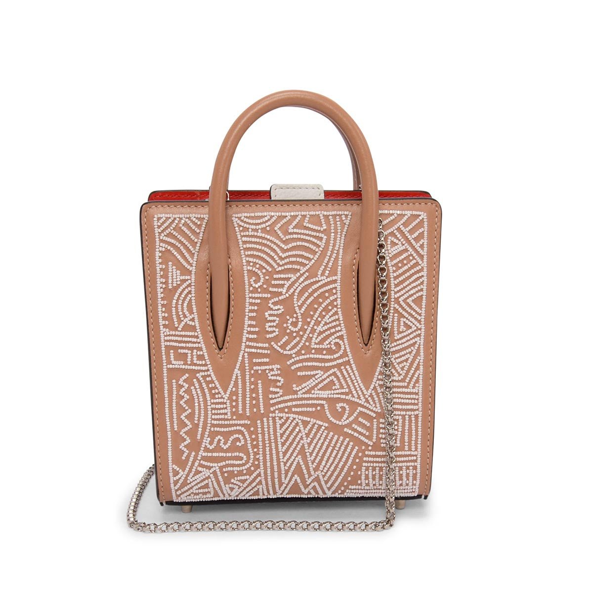 Christian Louboutin Nude Calfskin Beaded Nano Paloma Bag