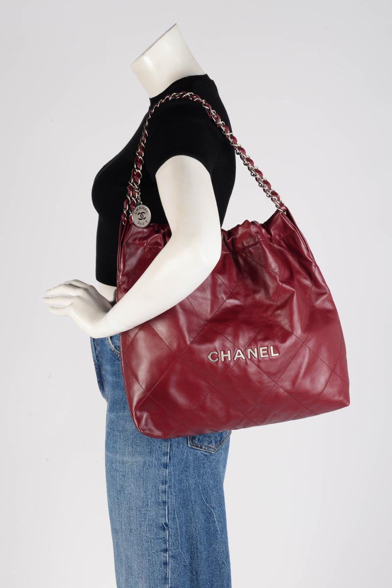 Chanel Burgundy Shiny Calfskin Medium 22 Bag